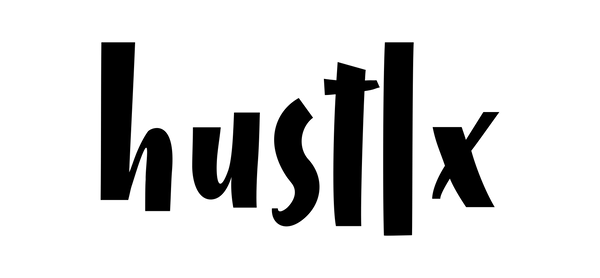 Black 'hustlx' logo on a transparent background